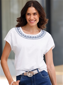 Round Neck Embroidered Tee
