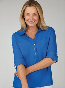 Half Placket Linen Blend Shirt